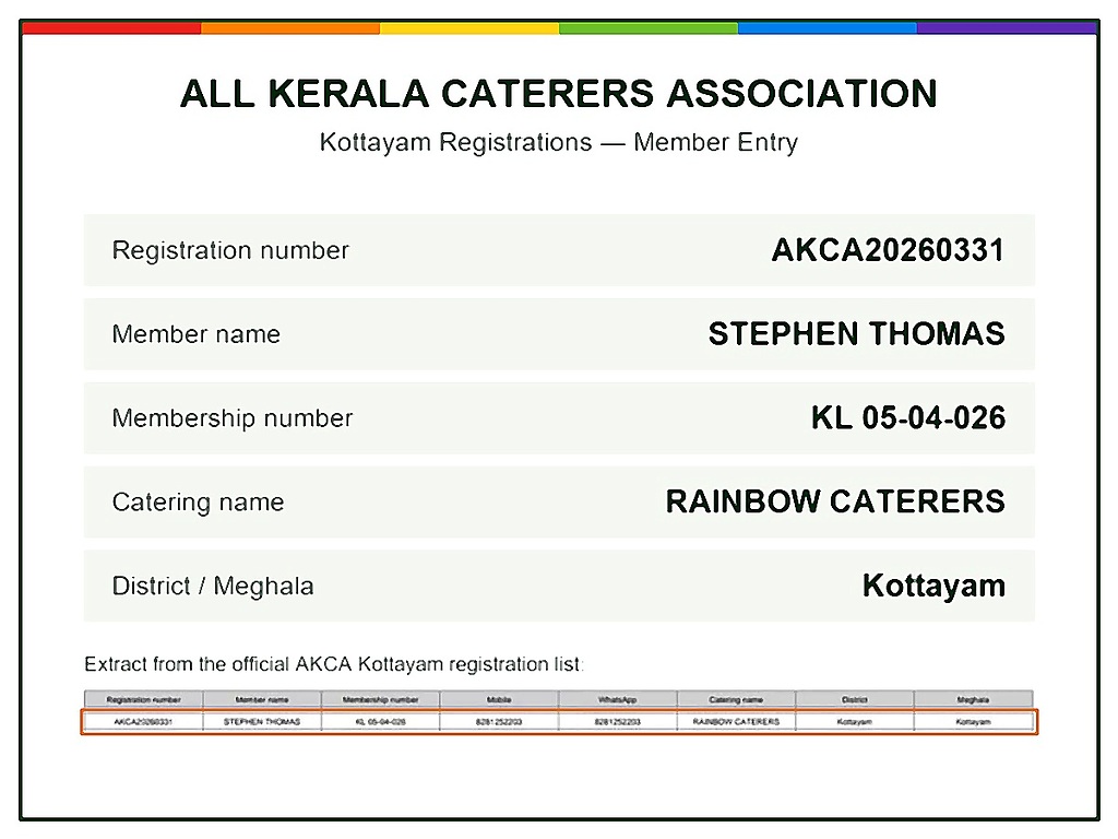 AKCA Member — All Kerala Caterers Association