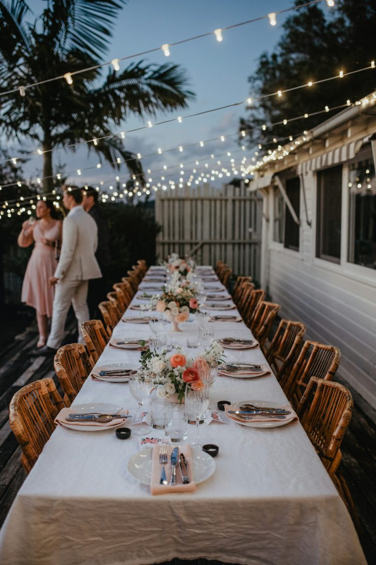 Long dining table set for guests