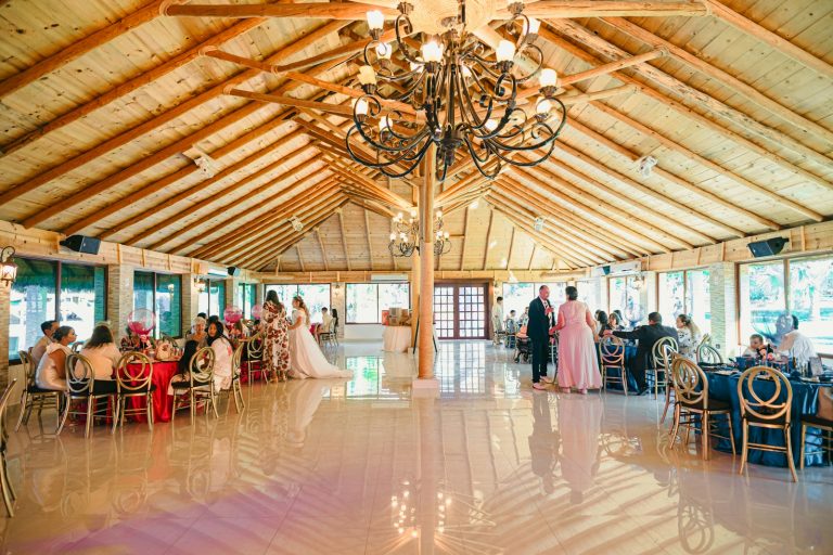 Wedding hall with guests dining