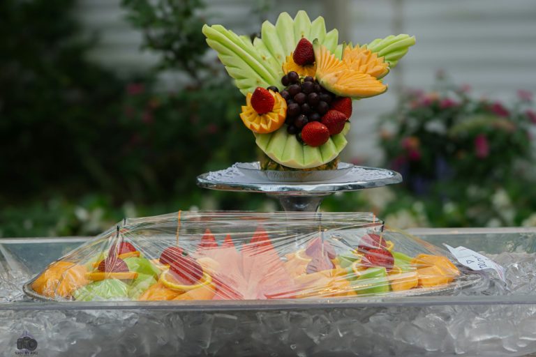 Carved fruit display on ice