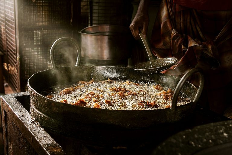 Food frying fresh in a large kadai