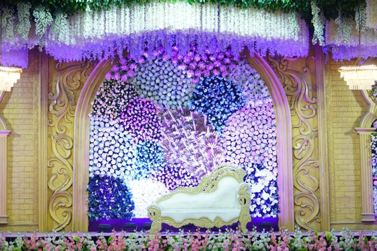Floral stage backdrop with soft lights