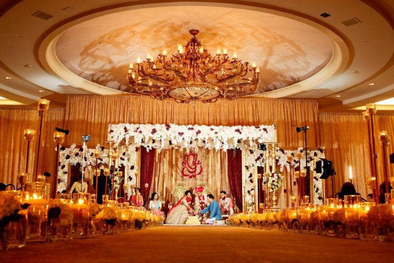 Gold-lit wedding mandap